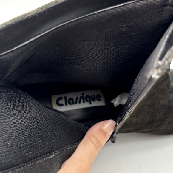 Vintage 80s Classique Black Brown Ombre Suede Cut-out Block Heel Zip Boot 8M - Picture 11 of 16